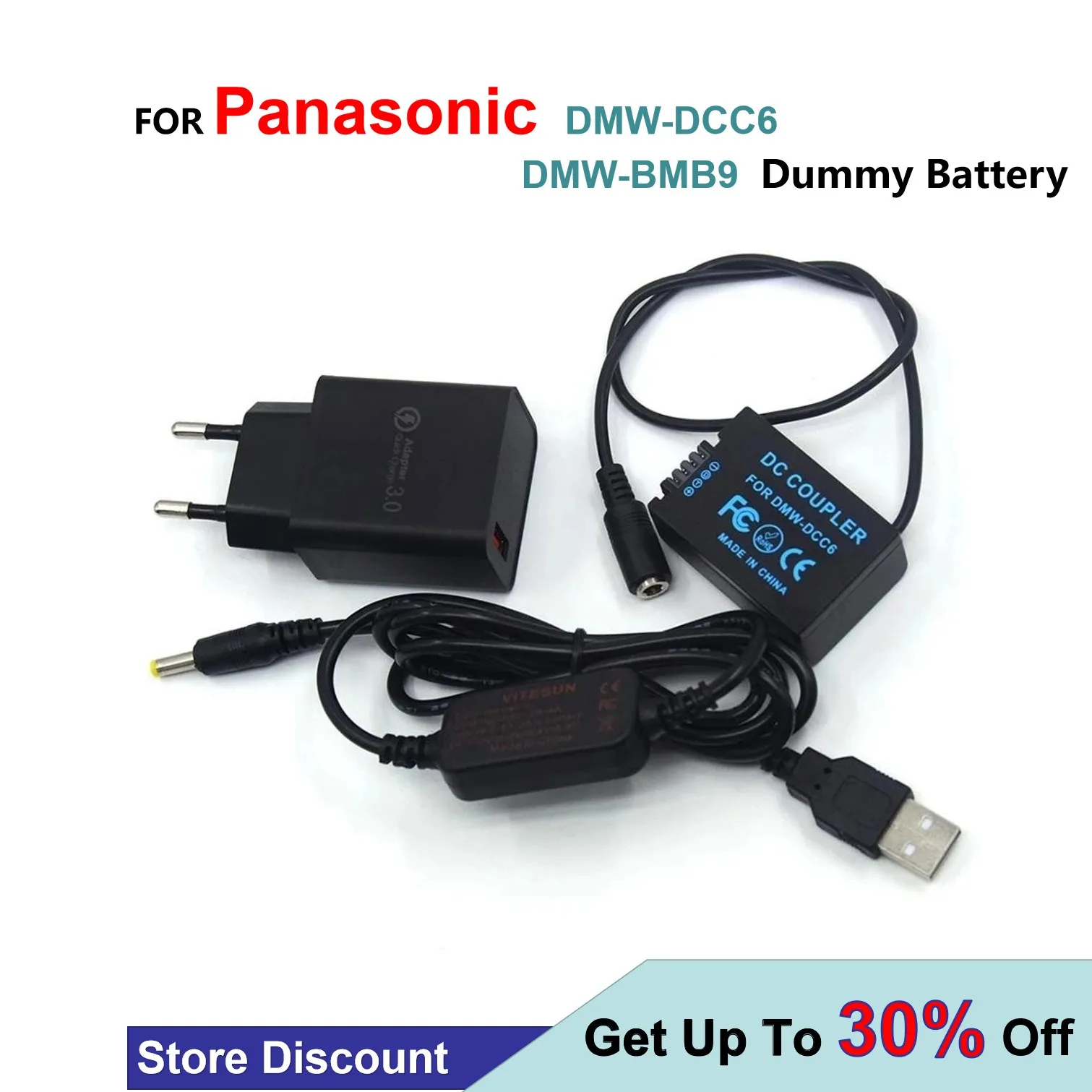 DCC6 DC Coupler DMW-BMB9 Dummy Battery + USB Cable + QC3.0 USB Charger For Panasonic DMC-FZFZ45 FZ60 FZ70 FZ100 FZ150K
DCC6 DC Coupler DMW-BMB9 Dummy Battery + USB Cable + QC3.0 USB Charger For Panasonic DMC-FZFZ45 FZ60 FZ70 FZ100 FZ150K