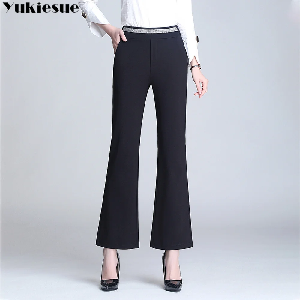 Women's Pants Fashion Casual Loose Slim Flared Trousers High Waist Ankle-length Elastic Waist Black Trousers Office Lady Wear
Women's Pants Fashion Casual Loose Slim Flared Trousers High Waist Ankle-length Elastic Waist Black Trousers Office Lady Wear