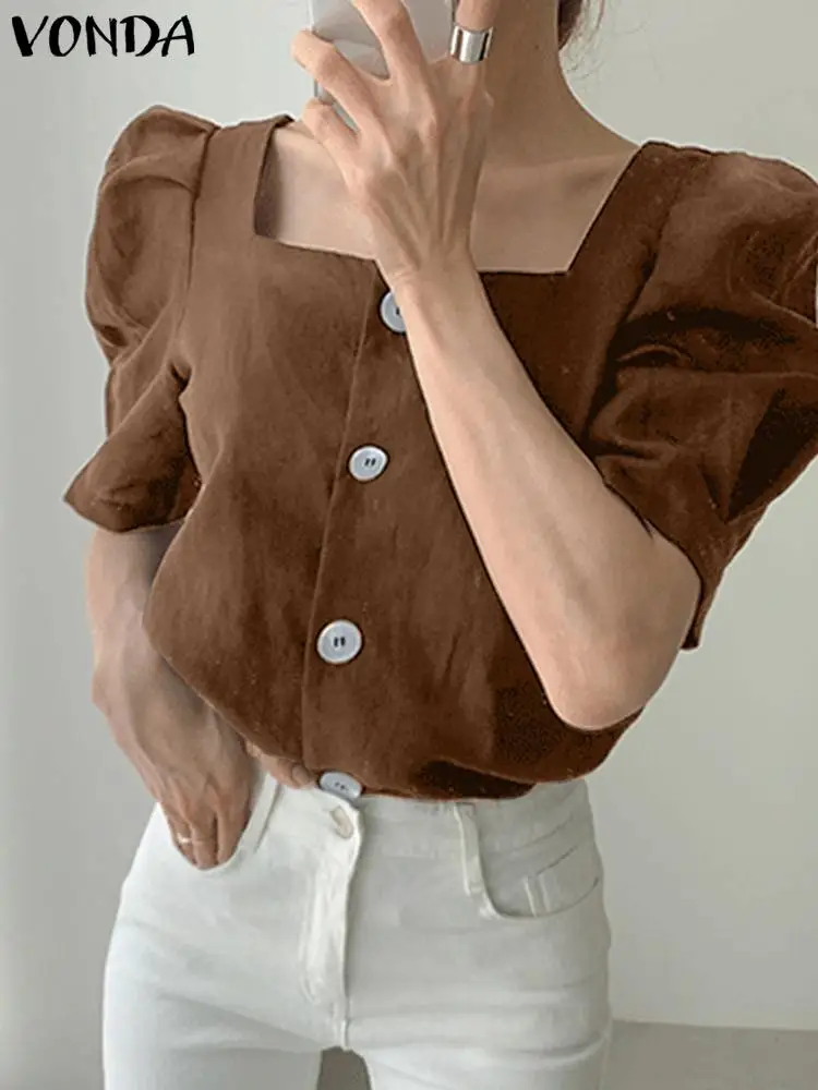 Fashion Tops VONDA Women Sexy Square Collar Summer Shirts Blouses 2023 Short Puff Sleeve Buttons Party Tunic Loose Solid Blusas
Fashion Tops VONDA Women Sexy Square Collar Summer Shirts Blouses 2023 Short Puff Sleeve Buttons Party Tunic Loose Solid Blusas