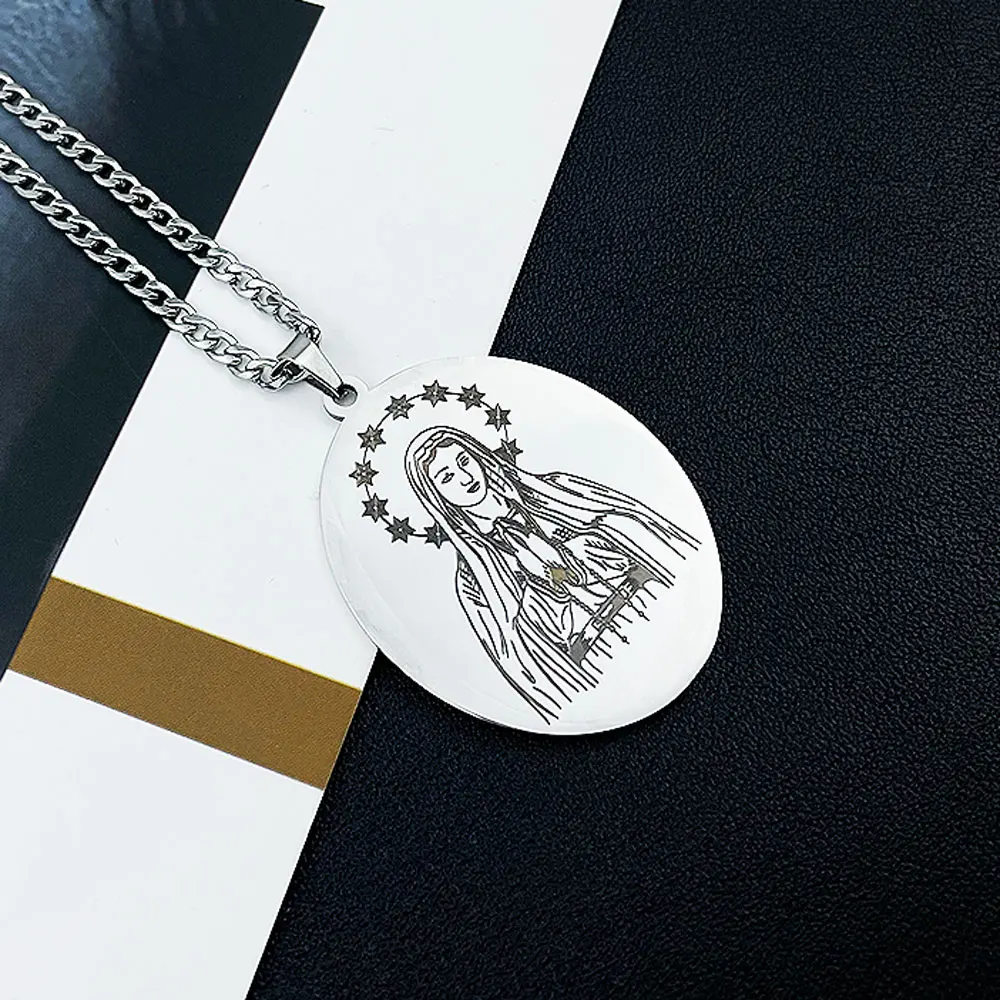 New Personalized Trend Women Necklace Carved Virgin Mary Oval Tag Pendant Necklace Stainless Steel Jewelry Gifts Colar Feminino
New Personalized Trend Women Necklace Carved Virgin Mary Oval Tag Pendant Necklace Stainless Steel Jewelry Gifts Colar Feminino