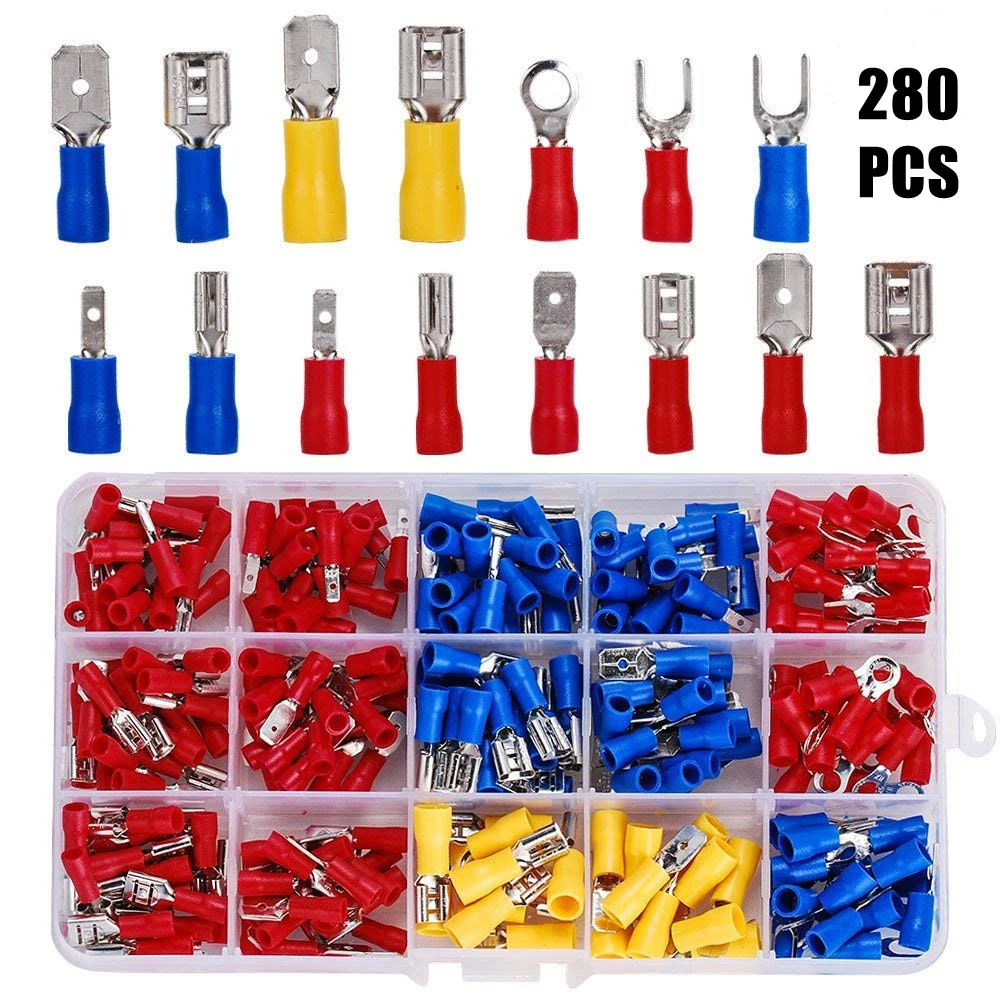 140/280/480Pcs Assorted Insulated Spade Crimp Terminal Butt Electrical Wire Cold-Pressure Terminal Set Red Blue Yellow with Box
140/280/480Pcs Assorted Insulated Spade Crimp Terminal Butt Electrical Wire Cold-Pressure Terminal Set Red Blue Yellow with Box