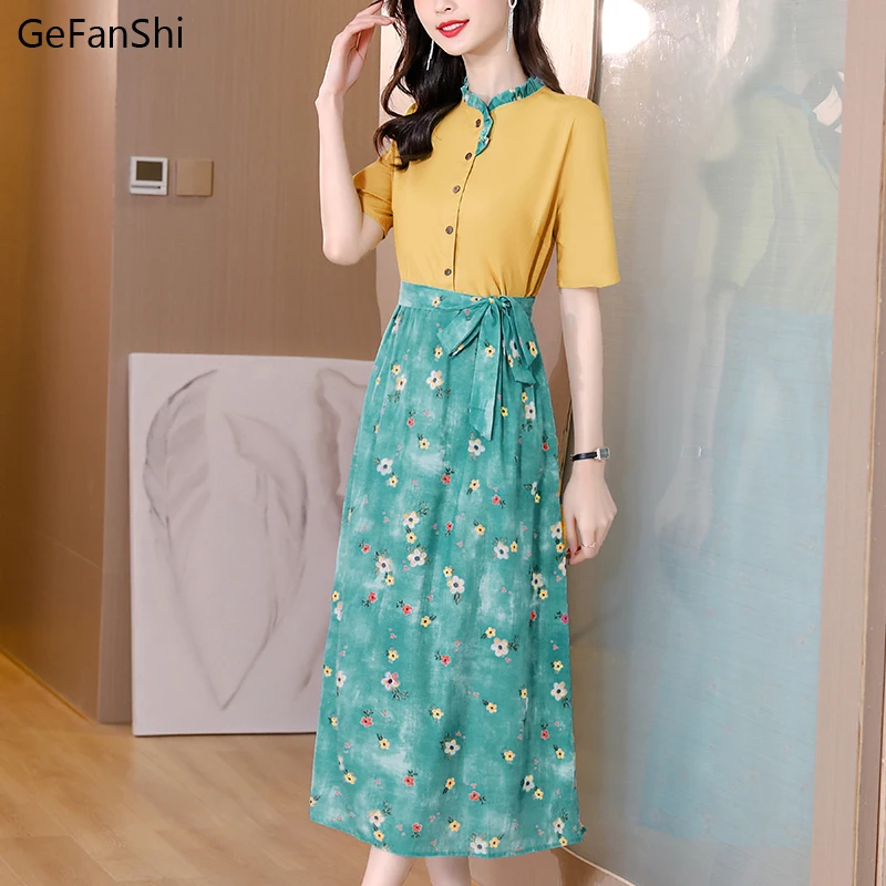 2022 New Summer Fashion Woman Dresses Elegant Casual Print Patchwork Slim Dress Short Sleeve Chinese Style Vintage Vestidos
2022 New Summer Fashion Woman Dresses Elegant Casual Print Patchwork Slim Dress Short Sleeve Chinese Style Vintage Vestidos