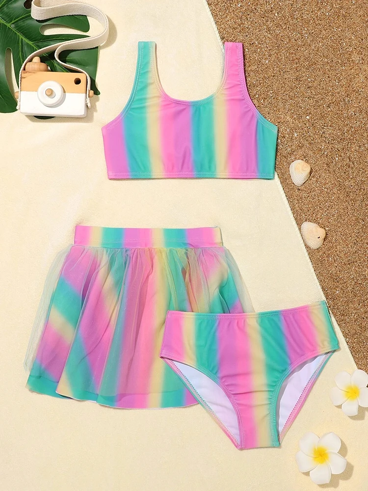 Kids Girls 3pack Color Block Bikini Swimsuit With Mesh Beach Skirt For 4-7 Year Little Girl Swimdress Cute Bathing Suit Swimwear
Kids Girls 3pack Color Block Bikini Swimsuit With Mesh Beach Skirt For 4-7 Year Little Girl Swimdress Cute Bathing Suit Swimwear