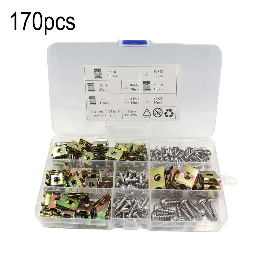 170pcs M3 M4 M5 Splint Nut Car Fender Bumper Fastener U Nuts Clips Self Tapping Screws For Motorcycle Automobile Hardware
170pcs M3 M4 M5 Splint Nut Car Fender Bumper Fastener U Nuts Clips Self Tapping Screws For Motorcycle Automobile Hardware