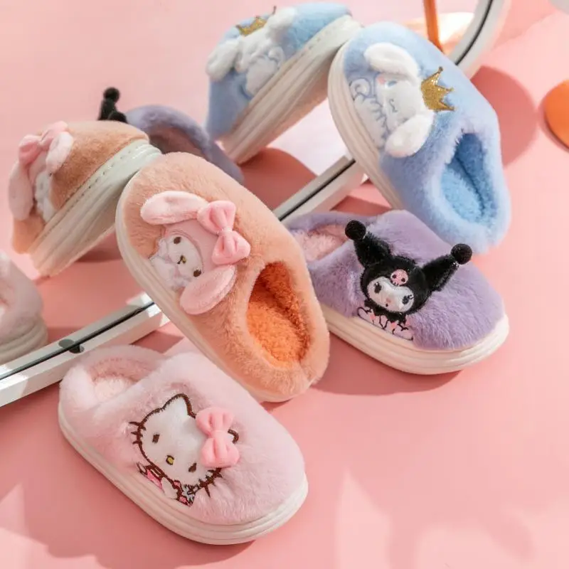 

Sanrios Cartoon Kawaii Kuromi Hello Kittys Cinnamoroll My Melody Slippers Non-Slip Warm Cute Home Parent-Child Cotton Slippers