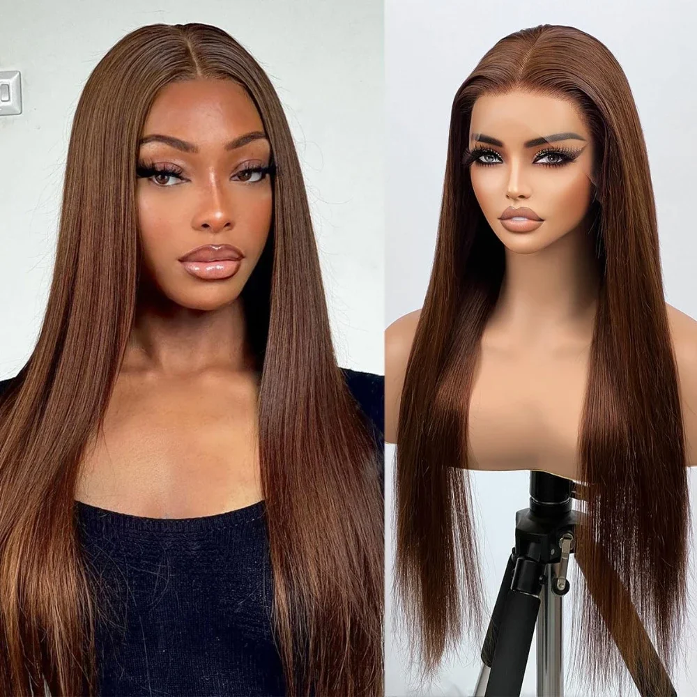 Brown Straight Lace Frontal Wigs Long Pre Plucked with Baby Hair Chocolate Brown Colored Wig Lace Frontal Closure wigs
Brown Straight Lace Frontal Wigs Long Pre Plucked with Baby Hair Chocolate Brown Colored Wig Lace Frontal Closure wigs
