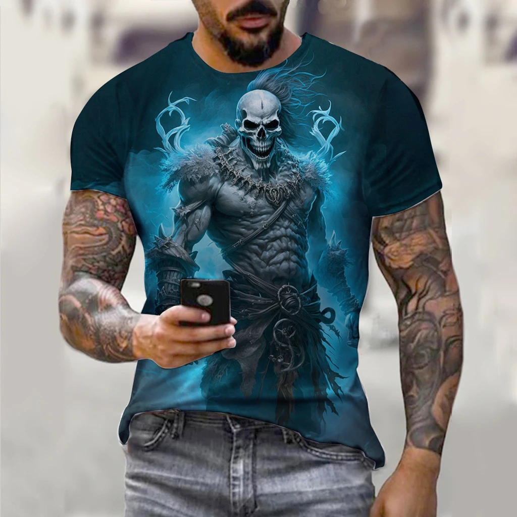 Vintage men's 3D printed T-shirt with terrifying skull pattern short sleeved fashionable oversized T-shirt for men's casual top 
Vintage men's 3D printed T-shirt with terrifying skull pattern short sleeved fashionable oversized T-shirt for men's casual top