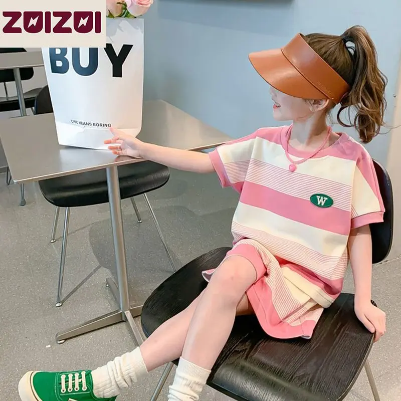 Summer Girls Striped Sports Suits Children Short Sleeved T-Shirt Top +Shorts 2Pcs Sets Teen Kids Loungewear for 3-14Y
Summer Girls Striped Sports Suits Children Short Sleeved T-Shirt Top +Shorts 2Pcs Sets Teen Kids Loungewear for 3-14Y