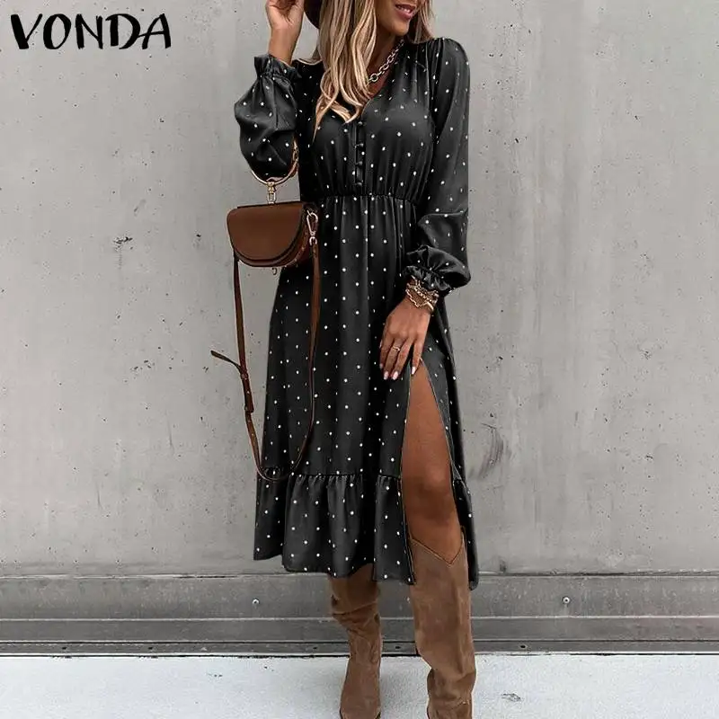 VONDA Split Hem Dress 2022 Women Sexy V Neck Ruffled Midi Vestidos Vintage Polka Dot Printed Vestidos Female Loose Sundress
VONDA Split Hem Dress 2022 Women Sexy V Neck Ruffled Midi Vestidos Vintage Polka Dot Printed Vestidos Female Loose Sundress