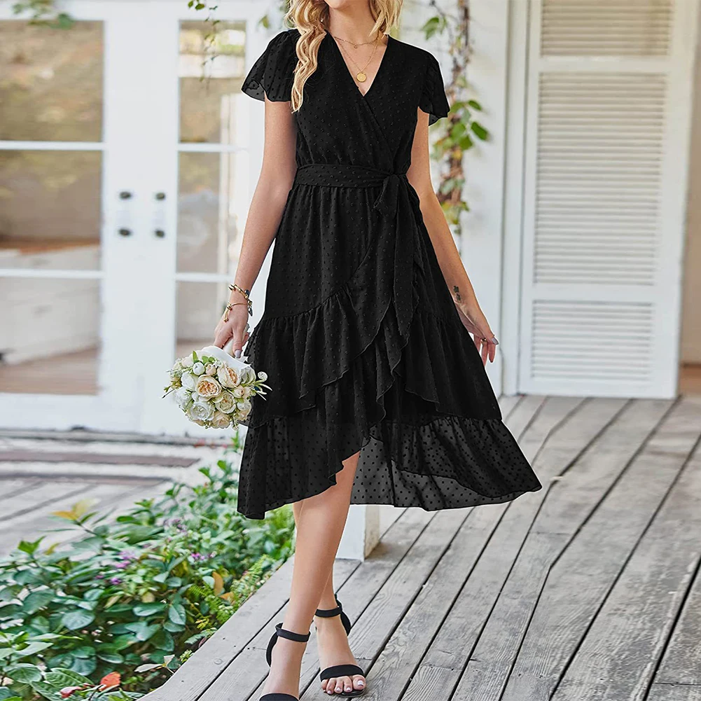 Boho Dresses For Woman Polka Dot V Neck Short Sleeve Tie Waist Soild Irregular Hem Ruffle Dress Elegant Holiday Party Dresses
Boho Dresses For Woman Polka Dot V Neck Short Sleeve Tie Waist Soild Irregular Hem Ruffle Dress Elegant Holiday Party Dresses