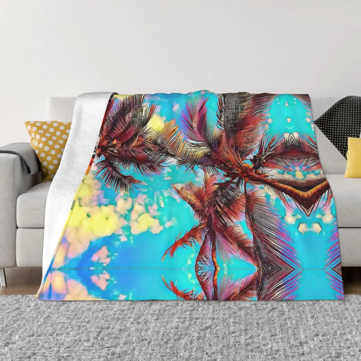 

Palm Trees Natural Beach Blankets Coral Fleece Plush Decoration Bedroom Bedding Couch Bedspread