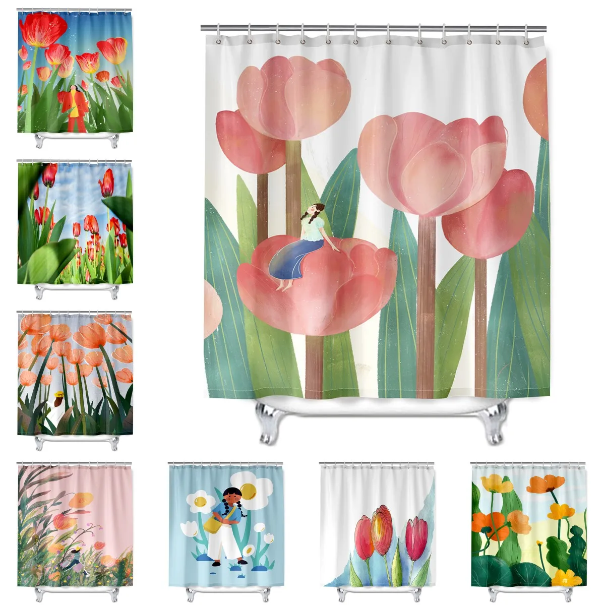 Floral Tulip Printing Flower Shower Curtain Waterproof Polyester Fabric Bathroom Curtain With Hooks 180x180cm Decorative Curtain
Floral Tulip Printing Flower Shower Curtain Waterproof Polyester Fabric Bathroom Curtain With Hooks 180x180cm Decorative Curtain