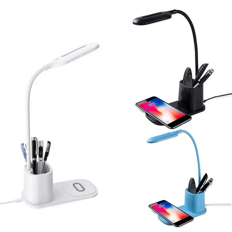 LED Desk Lamp With Wireless Charger, Press Control Table Lamps With 360 Degree Flexible Metal Hose & Pen Holder
LED Desk Lamp With Wireless Charger, Press Control Table Lamps With 360 Degree Flexible Metal Hose & Pen Holder