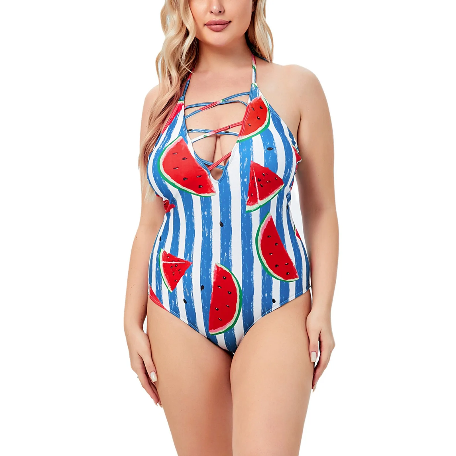 Hollow Out Swimsuit Women One Piece Striped Watermelon Print Halter Plus Size Swimwear Bathing Suit Brazilian Swimming Summer
Hollow Out Swimsuit Women One Piece Striped Watermelon Print Halter Plus Size Swimwear Bathing Suit Brazilian Swimming Summer