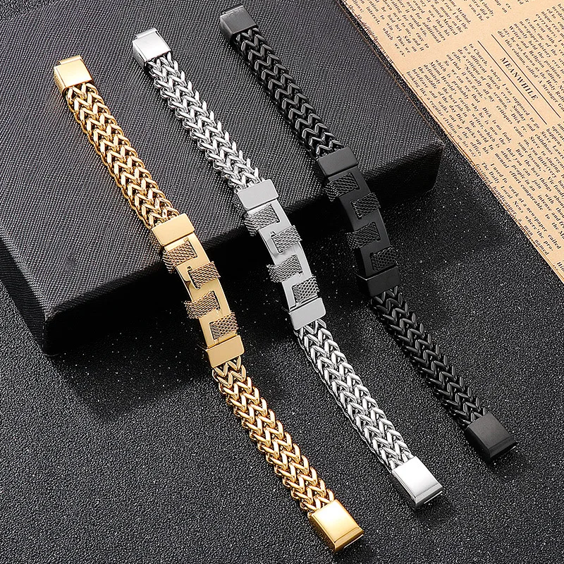 12mm Gold/Silver/Black Stainless Steel Braid Chain Bracelet Punk Fashion Bangle for Men
12mm Gold/Silver/Black Stainless Steel Braid Chain Bracelet Punk Fashion Bangle for Men