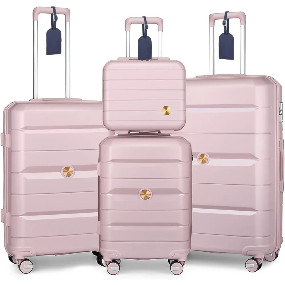 

4 Pieces Luggage Set(14/20/24/28) PP Lightweight 4 Double Rolling Wheels Suitcase With TSA Lock Zipper Bussiness Trip