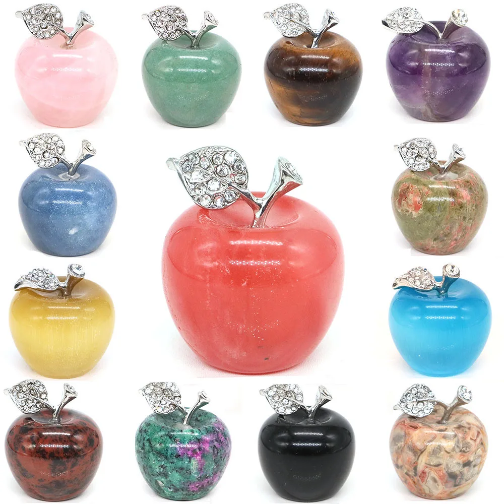 

30MM Apple Statue Christmas Gifts Natural Stone Carved Figurine Gemstone Crafts Healing Crystal Home Decoration Room Ornament