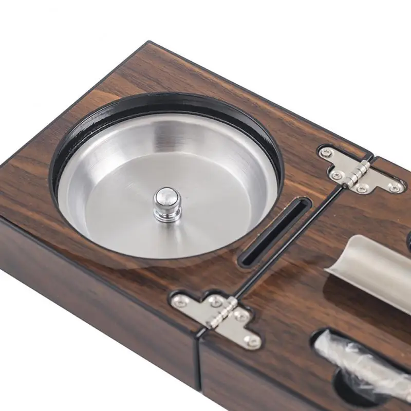 

Multifunctional Cigar Ashtray Foldable Walnut Wood Box Include Cigar Cutter Holder And Hole Opener Smoking Accessories
