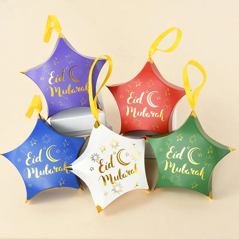 10Pcs Five-Pointed Star Eid Mubarak Candy Boxes Ramadan Gifts Box Gold Foil Letter Star Moon Candy Box Muslim Eid Party Supplies
10Pcs Five-Pointed Star Eid Mubarak Candy Boxes Ramadan Gifts Box Gold Foil Letter Star Moon Candy Box Muslim Eid Party Supplies