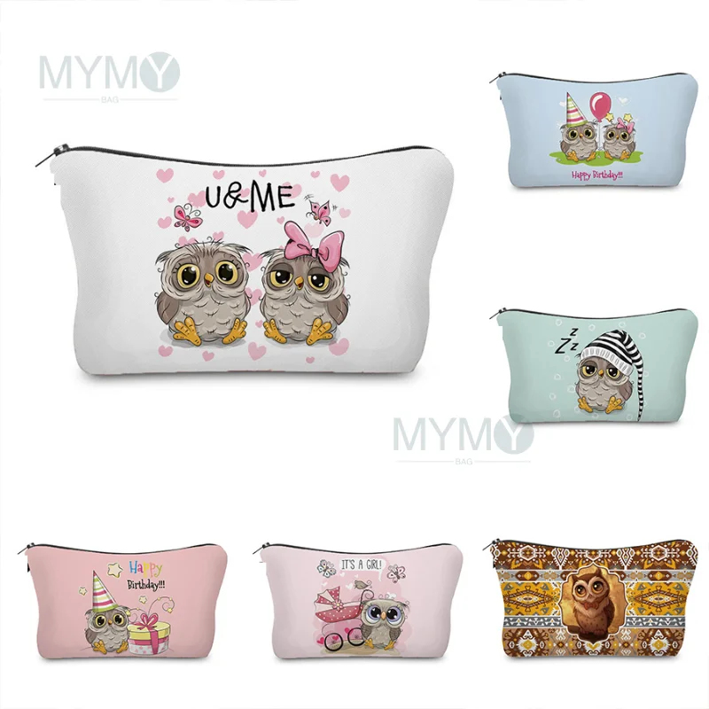

Cute Owl Print Makeup Bags For Women Roomy Toiletry Bag Mini Travel Practical Pencil Case Birthday Custom Pattern Cosmetic Pouch