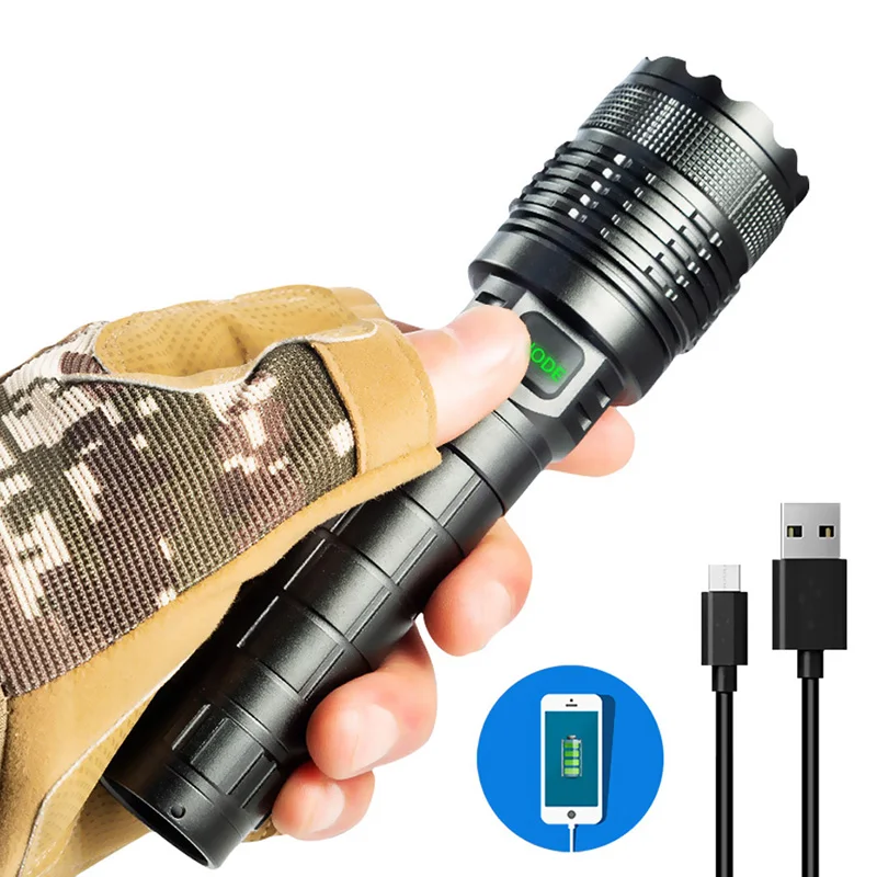 Powerful Tactical Flashlight LED Waterproof IPX6 Zoom Torch USB Rechargeable Flashlights Torch Lamp Use 18650 Battery
Powerful Tactical Flashlight LED Waterproof IPX6 Zoom Torch USB Rechargeable Flashlights Torch Lamp Use 18650 Battery