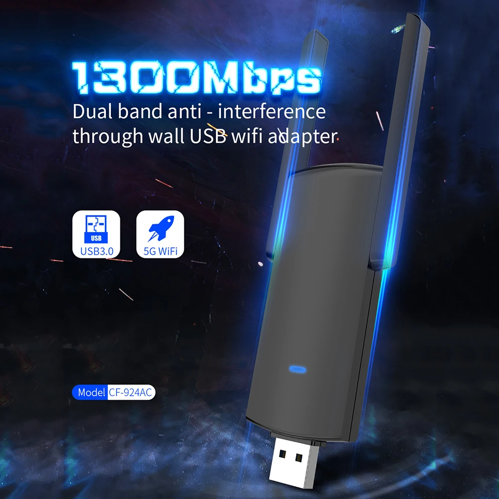 CF-924AC USB Dual Frequency 1300M Wireless Network Card For Desktop WiFi Receiver 2.4Ghz + 5Ghz Wifi Antenna 
CF-924AC USB Dual Frequency 1300M Wireless Network Card For Desktop WiFi Receiver 2.4Ghz + 5Ghz Wifi Antenna