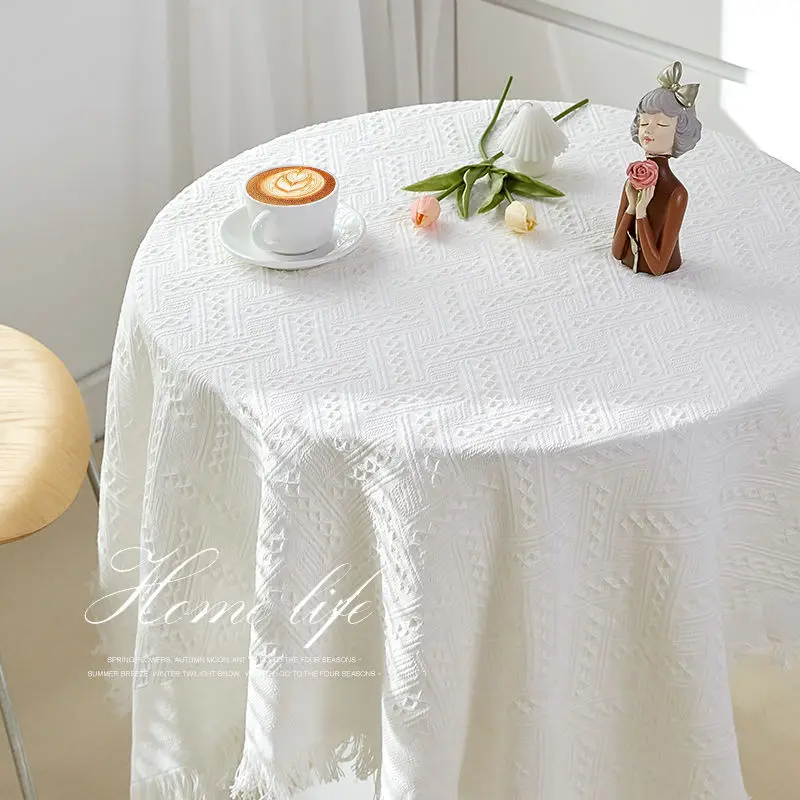 Tablecloth Japanese ins cotton white advanced touch light luxury tea table cloth round table_AN3020
Tablecloth Japanese ins cotton white advanced touch light luxury tea table cloth round table_AN3020