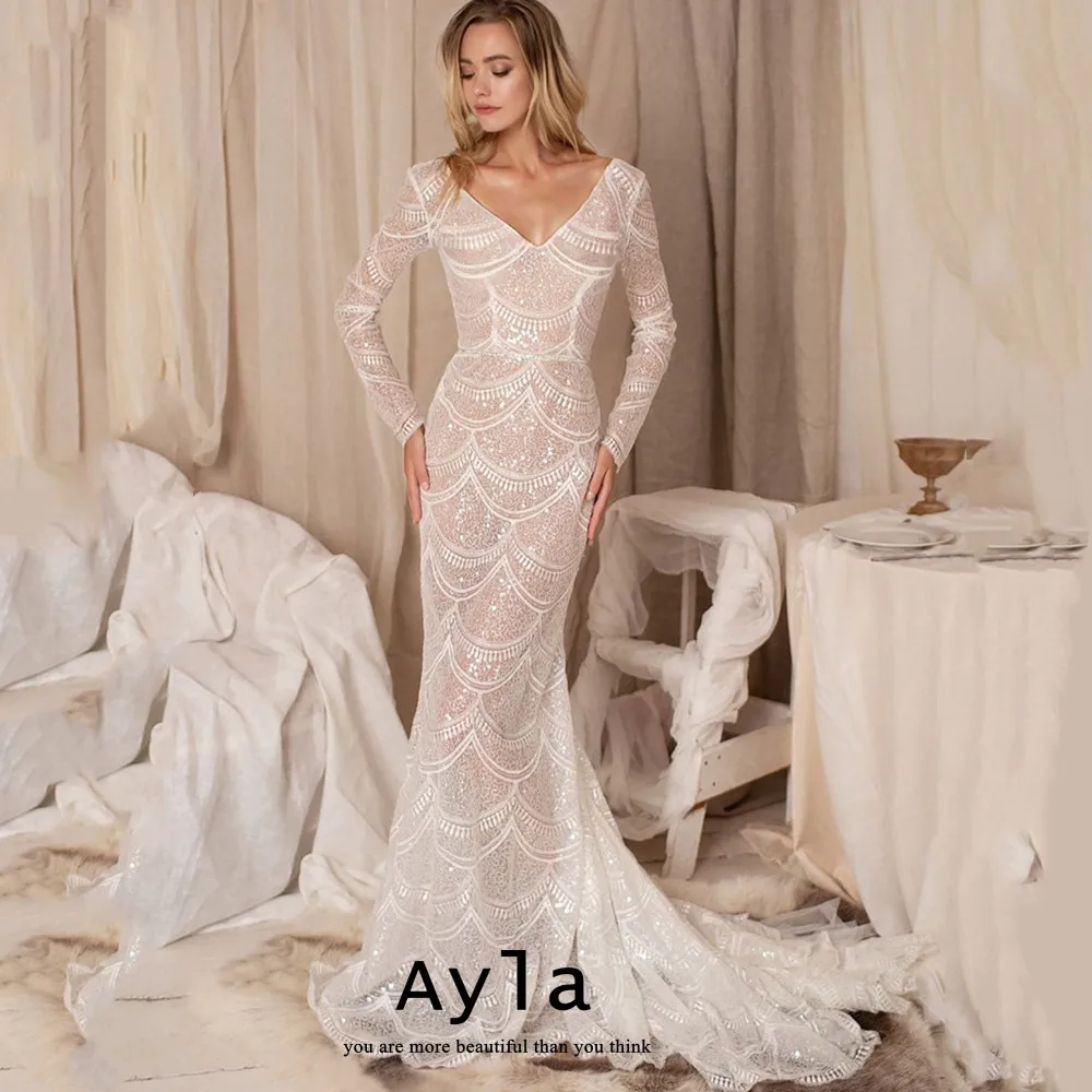 Exquisite Mermaid Wedding Dress With Sequin Modest Bride Dress Sweep Train Bridal Gown Bride Robe Vestidos De Boda
Exquisite Mermaid Wedding Dress With Sequin Modest Bride Dress Sweep Train Bridal Gown Bride Robe Vestidos De Boda