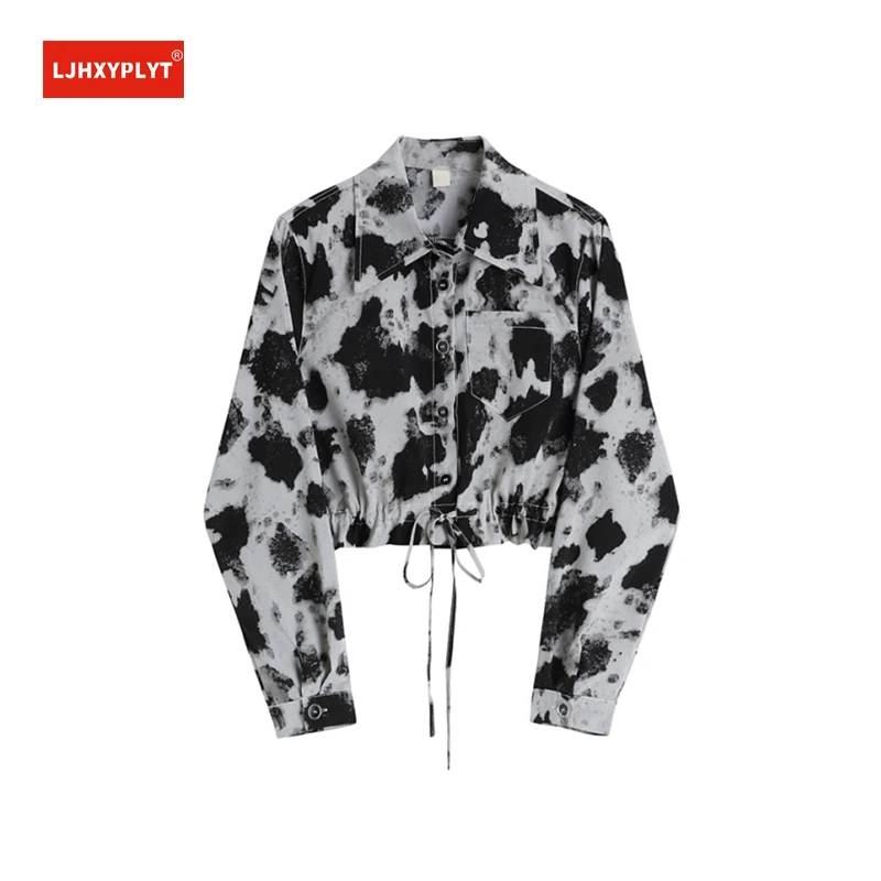 Ink Splash Print Short Shirt Women's Spring And Autumn New Hong Kong Flavor Smudged Blouse Female Drawstring Waist Design Tops
Ink Splash Print Short Shirt Women's Spring And Autumn New Hong Kong Flavor Smudged Blouse Female Drawstring Waist Design Tops