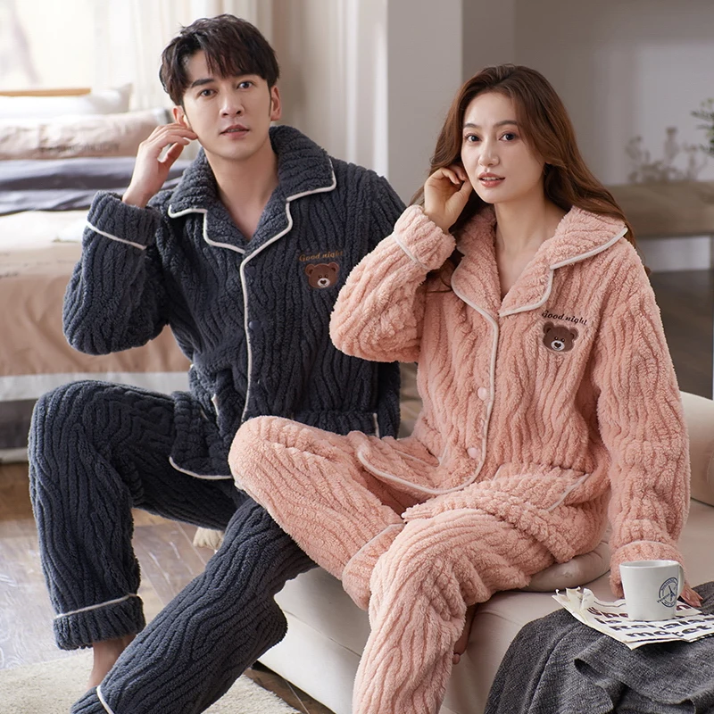 Thick Warm Couple Pajamas Flannel 2-piece Set Long Sleeve Turn-down Collar Cardigan Trousers Sleepwear Couple Cute Bears Pyjamas
Thick Warm Couple Pajamas Flannel 2-piece Set Long Sleeve Turn-down Collar Cardigan Trousers Sleepwear Couple Cute Bears Pyjamas