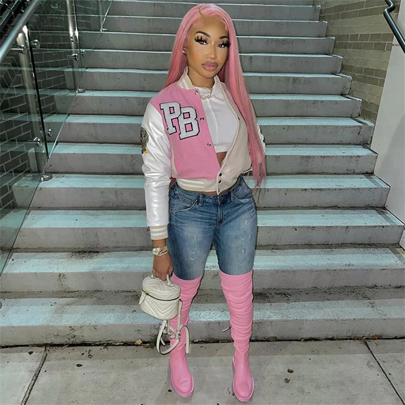 Balogun Pink Baseball Fashion Winter Jackets For Women 2021 Patchwork Button Crop Top Casual Jackets Coats Varsity Bomber Jacket
Balogun Pink Baseball Fashion Winter Jackets For Women 2021 Patchwork Button Crop Top Casual Jackets Coats Varsity Bomber Jacket