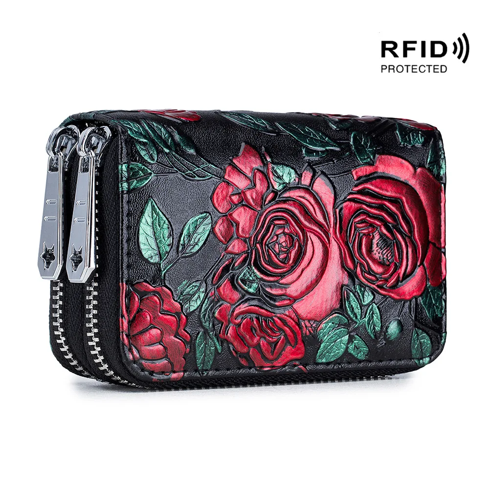 3D Flower Printed RFID Blocking Women Card Holder Split Leather Double Zipper Card Case Large Capacity Lady Women Wallets
3D Flower Printed RFID Blocking Women Card Holder Split Leather Double Zipper Card Case Large Capacity Lady Women Wallets