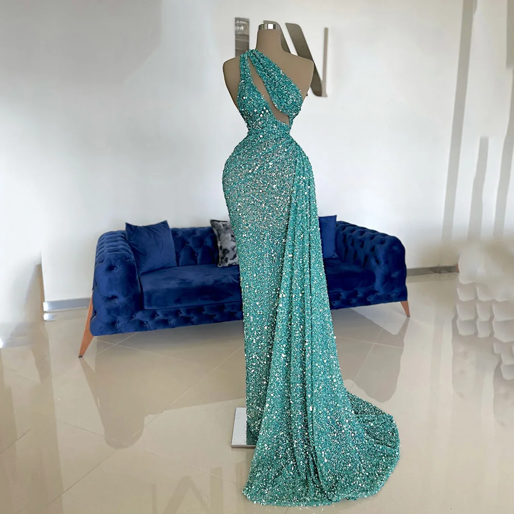 Sparkly Sequins Aqua Evening Dresses Sexy One-shoulder Mermaid Prom Gown Saudi Arabia Party Dress Vestido de Festa Longo
Sparkly Sequins Aqua Evening Dresses Sexy One-shoulder Mermaid Prom Gown Saudi Arabia Party Dress Vestido de Festa Longo