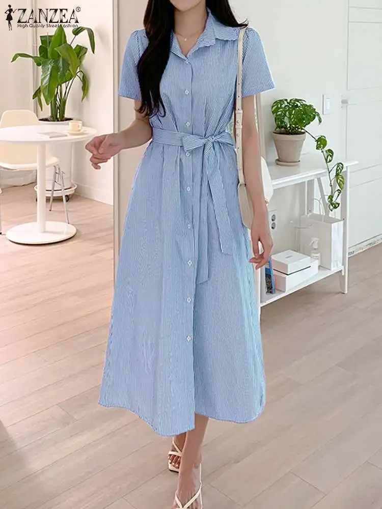 2023 ZANZEA Fashion Summer Shirt Dress Women Lapel Neck Short Sleeve Striped Sundress Elegant OL Work Midi Vestido Robe Femme
2023 ZANZEA Fashion Summer Shirt Dress Women Lapel Neck Short Sleeve Striped Sundress Elegant OL Work Midi Vestido Robe Femme