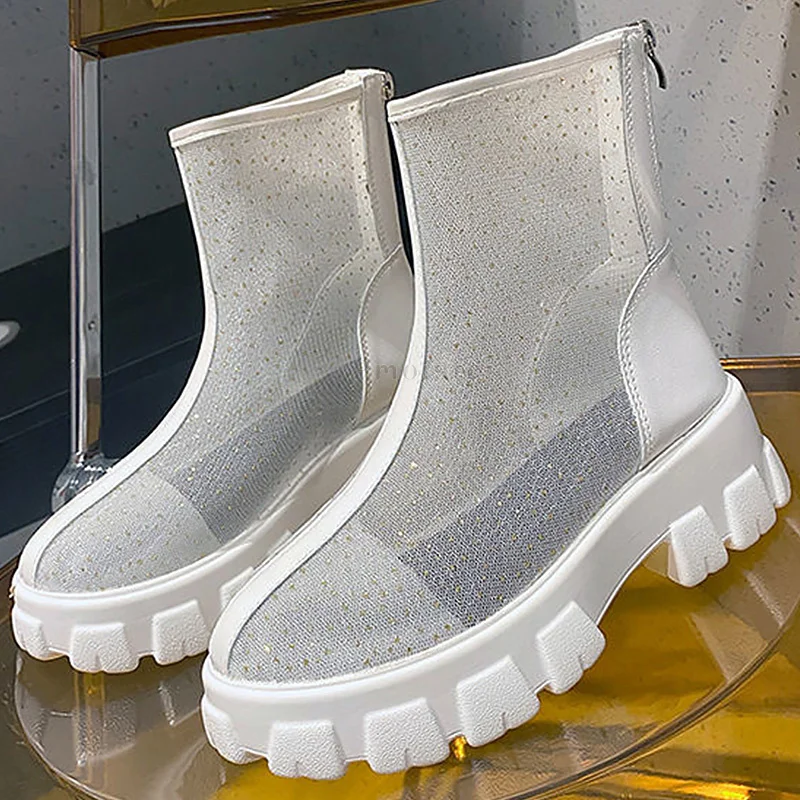 Women's Ankle Boots Solid Hollow Sexy Female Thick-Soled Short Boots Breathable Mesh Round Toe Designed Women's Platform Boots
Women's Ankle Boots Solid Hollow Sexy Female Thick-Soled Short Boots Breathable Mesh Round Toe Designed Women's Platform Boots