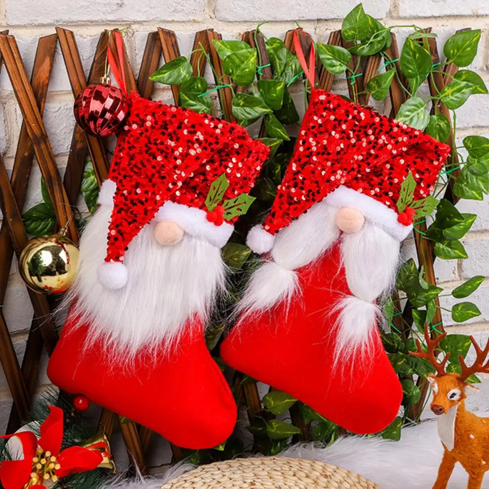 

Рождественские чулки, Искусственный Санта-Клаус/Безликий гном, белый венчик/оплетка, симпатичная подвесная Рождественская елка, Подарочная сумка, подвеска