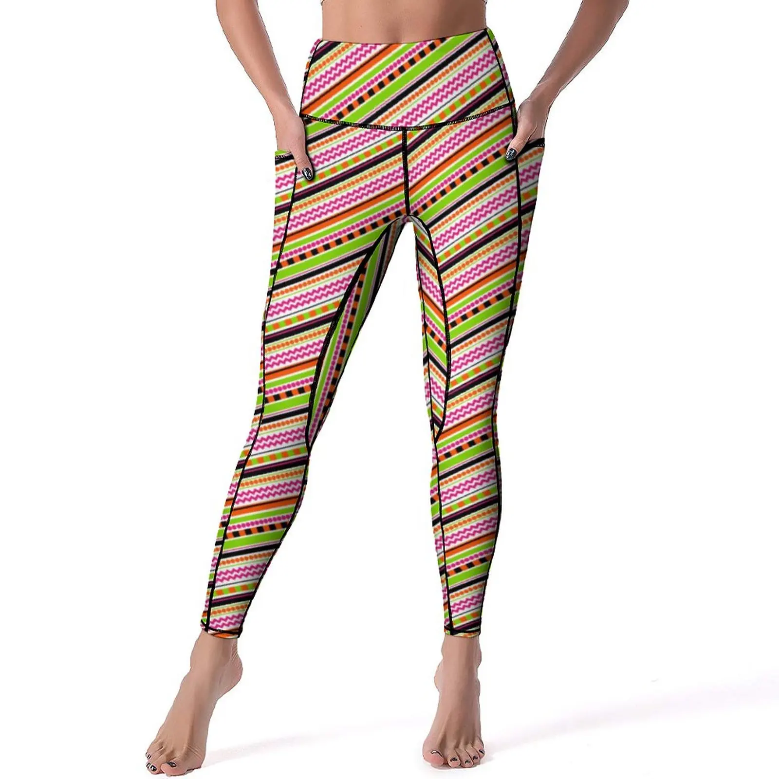 

Dots And Stripes Quality Leggings Colorful Line Design Running Yoga Pants Sexy Elastic Sport Legging Women Aesthetic Leggins