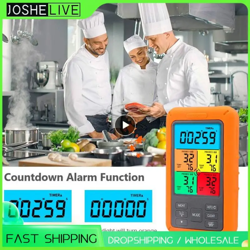 

Long Range Colorful Thermometer 182g Drop Resistance Lcd Display Countdown Timer Meat Thermometers Kitchen Tools Orange