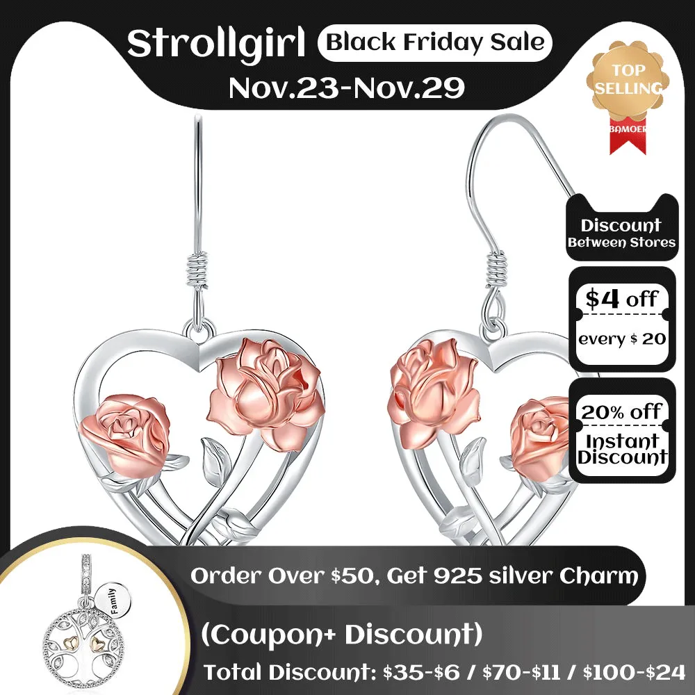 925 Sterling Silver Rose Flower Heart Shape Dangle Earrings Romantic I Love You Jewelry Birthday Valentine Day Gifts For Women
925 Sterling Silver Rose Flower Heart Shape Dangle Earrings Romantic I Love You Jewelry Birthday Valentine Day Gifts For Women