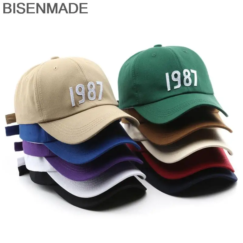 

BISENMADE Baseball Cap For Men And Women Fashion '1987' Applique Snapback Hat Casual Cotton Hip Hop Summer Visors Sun Caps 2022