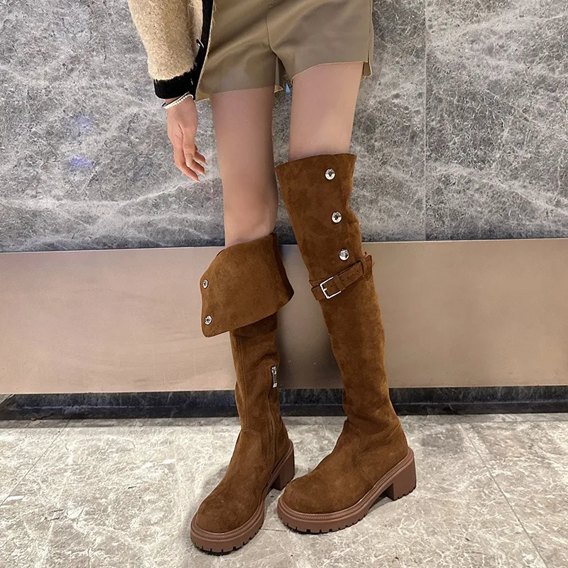 Fashionable Over-the-knee Boots for Women 2023 New High Quality Suede Round Toe Comfortable Women's Buckle Folding High Boots
Fashionable Over-the-knee Boots for Women 2023 New High Quality Suede Round Toe Comfortable Women's Buckle Folding High Boots