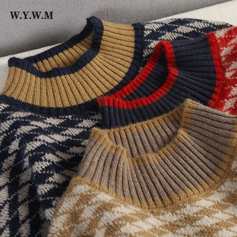 WYWM 2021 Classic Houndstooth Knitted Sweater Women Autumn Soft Basic Warm Cashmere Pullovers Mock Neck Loose Female Jumper
WYWM 2021 Classic Houndstooth Knitted Sweater Women Autumn Soft Basic Warm Cashmere Pullovers Mock Neck Loose Female Jumper