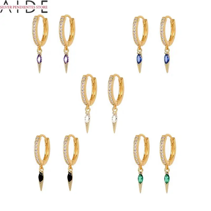 AIDE 925 Sterling Silver Diamond Rivet Cone Buckle Earrings Women Green Black Purple Blue White Zircon Hoops Earrings Brincos
AIDE 925 Sterling Silver Diamond Rivet Cone Buckle Earrings Women Green Black Purple Blue White Zircon Hoops Earrings Brincos