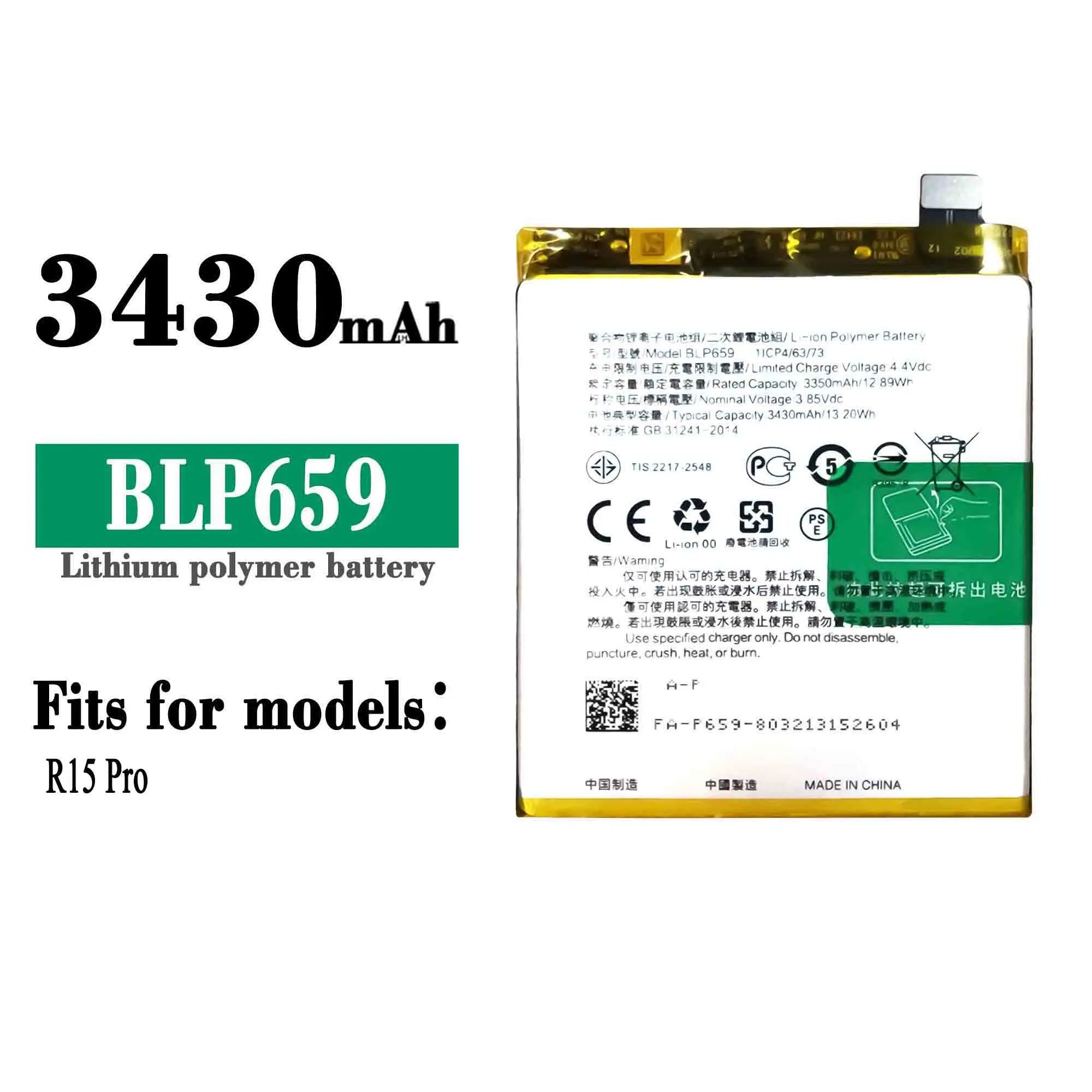 New 3430mAh BLP659 Mobile Phone Replacement Battery For Oppo R15 Pro R15Pro CPH1831 PAAM00
New 3430mAh BLP659 Mobile Phone Replacement Battery For Oppo R15 Pro R15Pro CPH1831 PAAM00