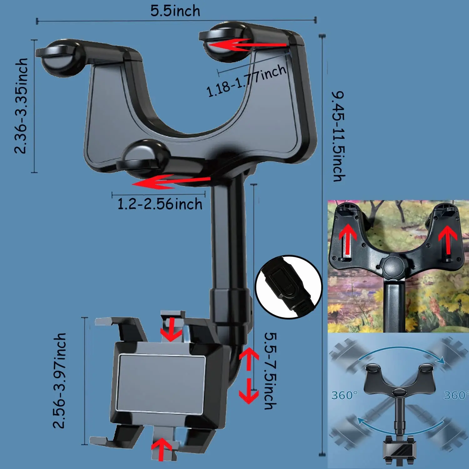 360° Retractable and Swivel Phone Holder for Car Car Rearview Mirror Holder Adjustable Multifunctional Holder GPS Cell Phone Ho
360° Retractable and Swivel Phone Holder for Car Car Rearview Mirror Holder Adjustable Multifunctional Holder GPS Cell Phone Ho