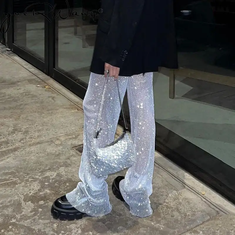 YUERWANG Women Pant Capris Sexy Mesh Diamond Sequins High Waist Wide Leg Straight Pants Fashion Female Long Trousers Summer 2022
YUERWANG Women Pant Capris Sexy Mesh Diamond Sequins High Waist Wide Leg Straight Pants Fashion Female Long Trousers Summer 2022