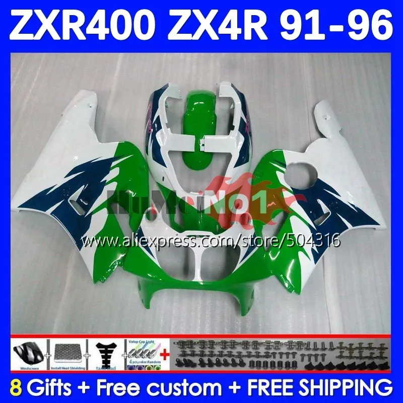 

Body For KAWASAKI NINJA ZXR-400 white green ZXR 400 ZX4R 113MC.92 ZXR400 91 92 93 94 95 96 1991 1992 1993 1994 1995 1996 Fairing
