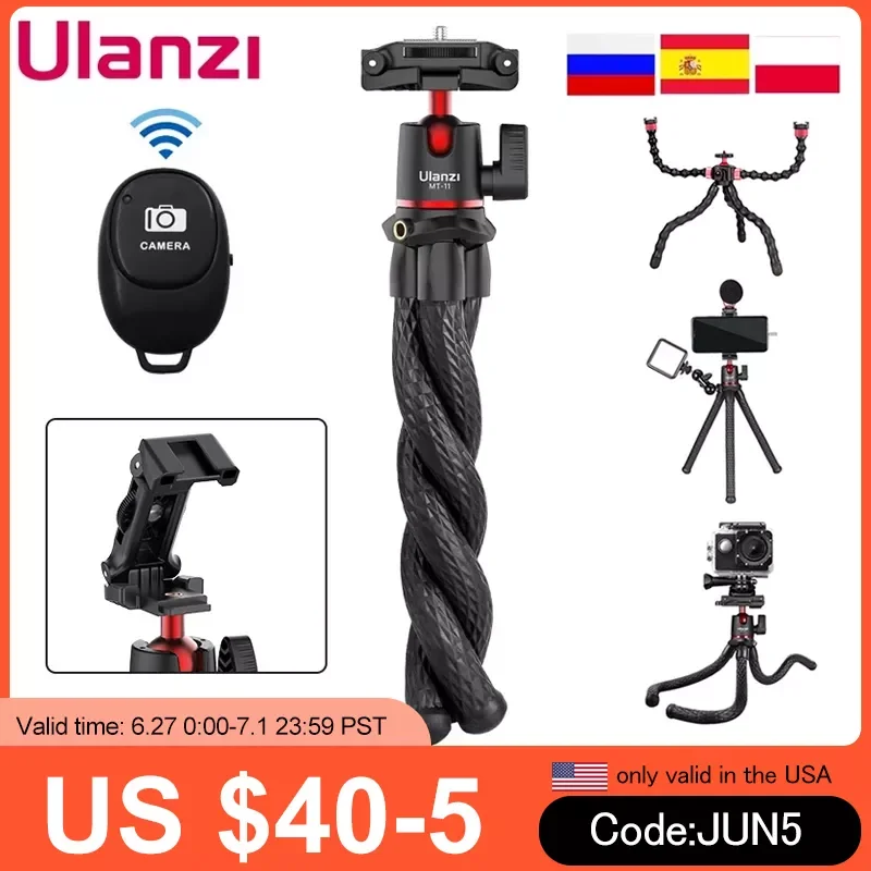 

Ulanzi MT-11 Octopus Flexible Tripod For Phone SLR DSLR Gopro Camera Tripod Extend 1/4'' Screw With Ballhead ColdShoe Ph