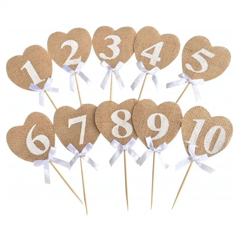10 pieces Burlap Hearts Flags Wedding Table Numbers Props Rustic Table Decoration Wedding Decoration Party Supplies 5BB5794
10 pieces Burlap Hearts Flags Wedding Table Numbers Props Rustic Table Decoration Wedding Decoration Party Supplies 5BB5794