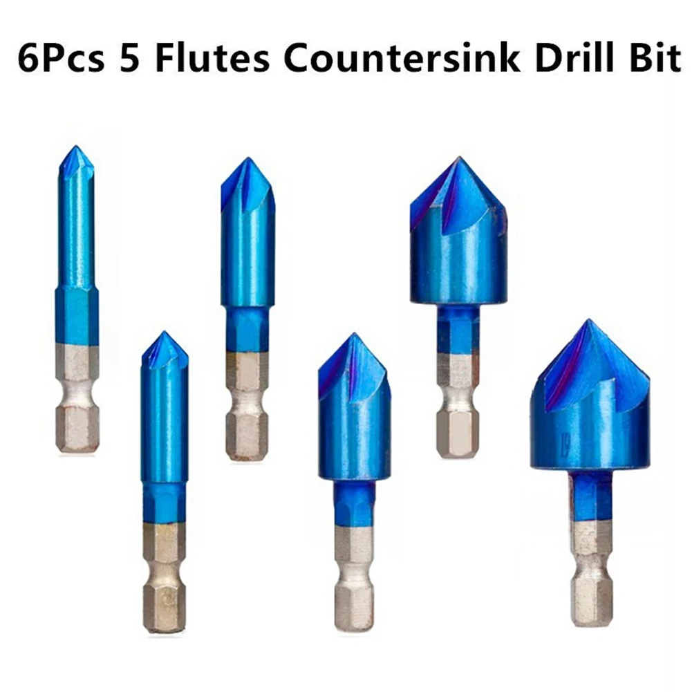 6pcs 5 Flutes Chamfer Drill Bit Set 90 Degrees HSS Chamfering Cutter Nano Blue Coated Countersink Boring Bit Chamfer 6-19mm
6pcs 5 Flutes Chamfer Drill Bit Set 90 Degrees HSS Chamfering Cutter Nano Blue Coated Countersink Boring Bit Chamfer 6-19mm